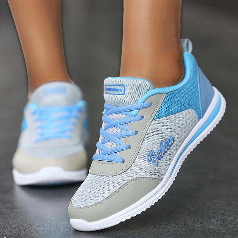 Women's Sneakers Breathable Fashion  New Trainers Solid Color Sneakers Women Mesh Fabric Lace Up Woman Shoes Female Footwear