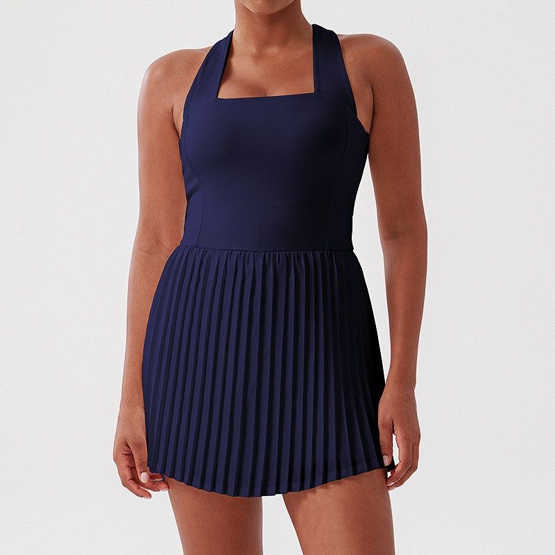 

Новая юбка для тенниса цельная, защищающая от просвечивания, плиссированная, для бега, гольфа, спортивная, короткое платье, шорты, шорты для йоги, короткое платье, европейский и американский стиль, сексуальная Deep sea blue L