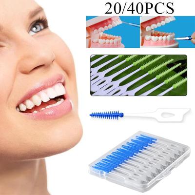 20/40 Stück Weiche Silikon Interdentalbürsten Zahnstocher Doppelter Zahnseidenkopf Mundhygiene Mundpflege Werkzeuge