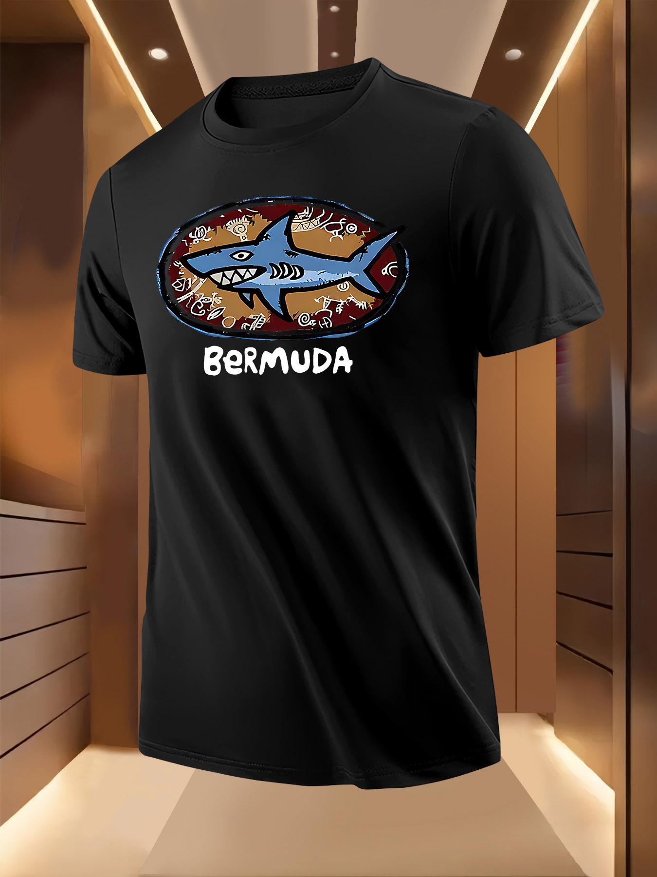Bermuda Shark Graphic Print Tshirt - Casual Short Sleeve ... M