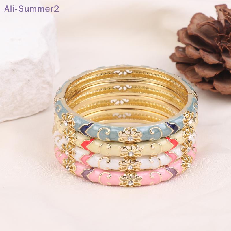 Vintage Ethnic Style Enamel Flower Bracelet Elegant Luxury Cloisonne Bangle Adjustable Open Bangle For Women Fashion Jewelry