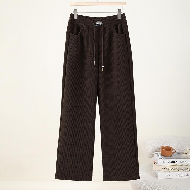 

Women s High-Waisted Slim Fit Lambswool Wide-Leg Pants - Extra Thick Velvet Straight Leg Casual Sportswear 2XL темный кофе
