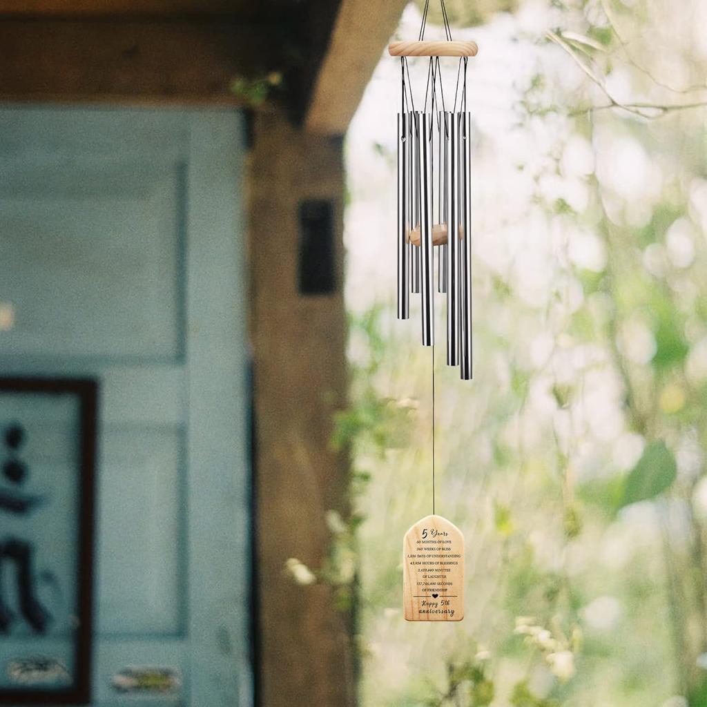 5 Years Anniversary Wind Chime, Happy 5th Anniversary Gift, 5 Years of Marriage, Wood Wedding Anniversary Keepsake for Couples Husband Wife,