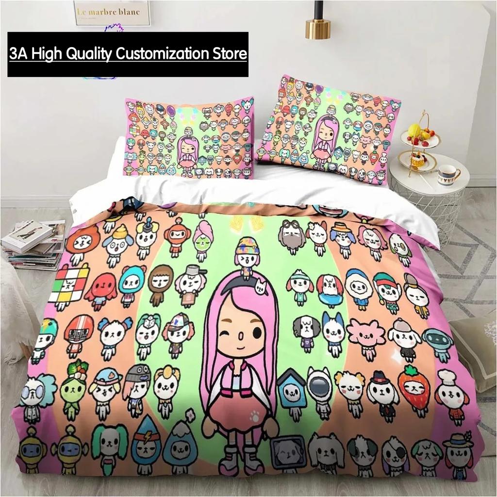 T-Toca Box Life World Cartoon Bedding Set Single Twin Full Queen King Size Bed Set Adult Boys Bedroom Bedding Gift