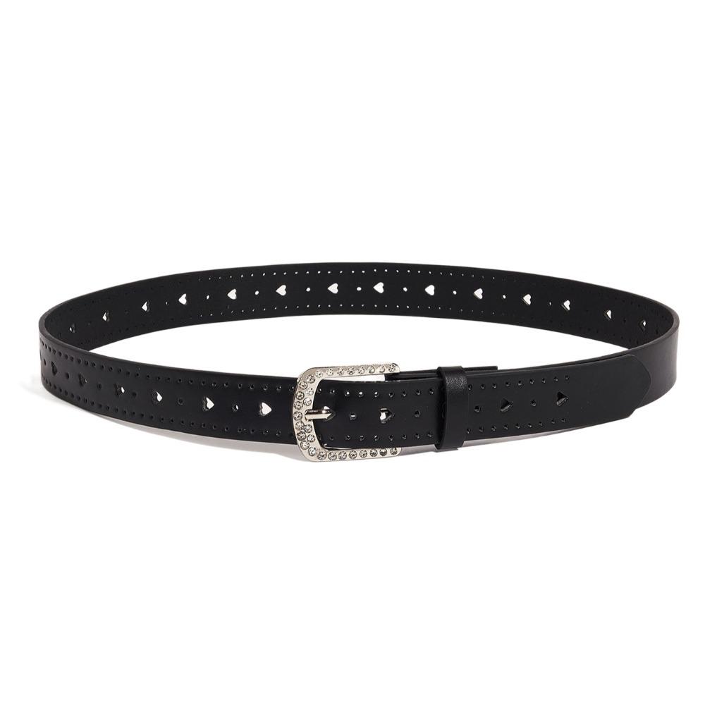 Love Heart Y2K Wide Belt Punk PU Leather Waistbands Lovely Rhinestone Waist Belt  Spice Girl