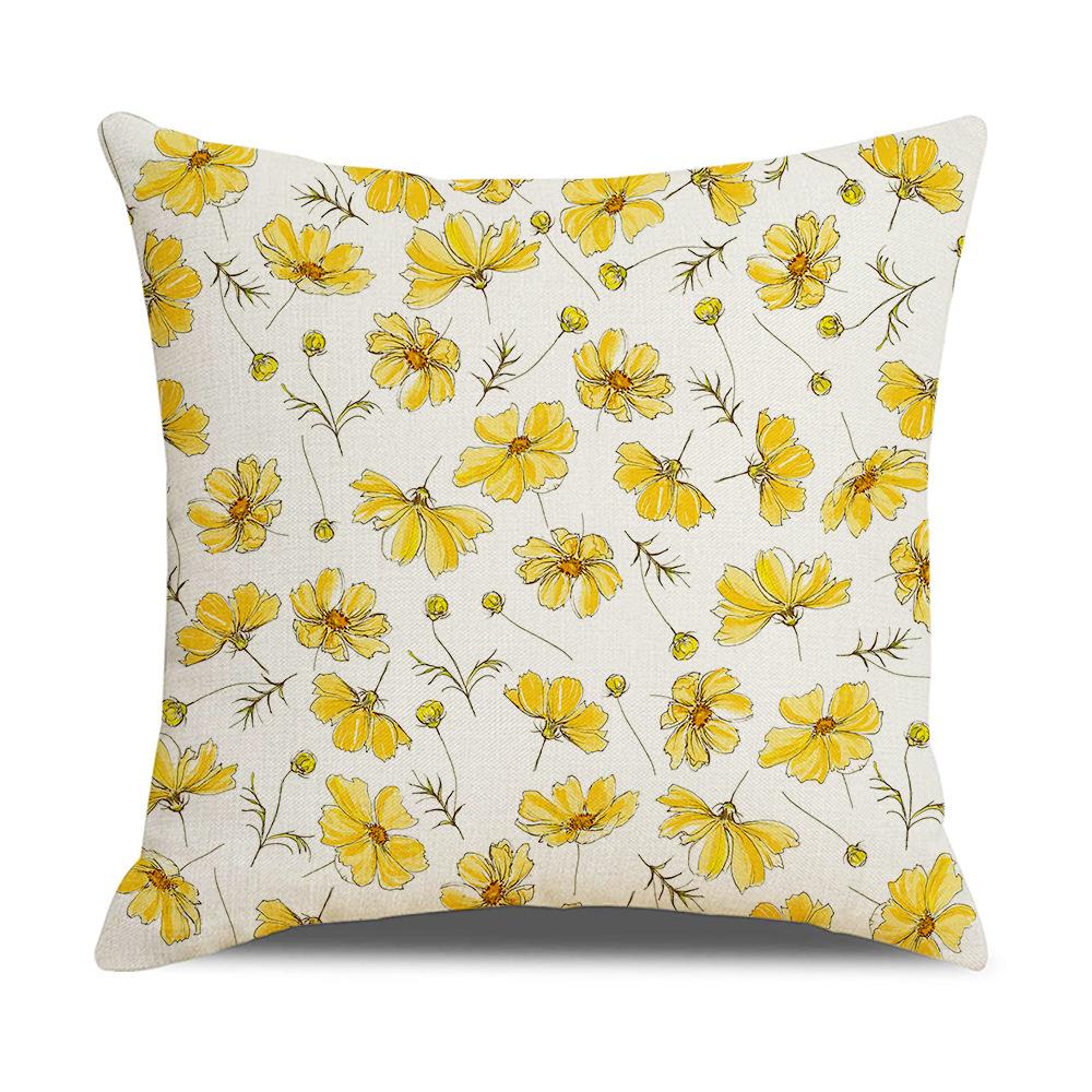 New Home Soft Furnishings Nordic Yellow Sunflower Sunflower Linen Printed Square Pillowcase