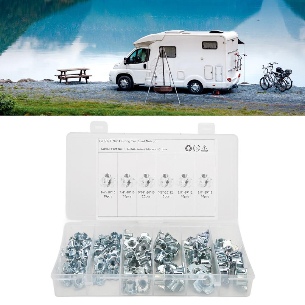 80 szt. Nakrętek T Ocynkowana warstwa ze stali węglowej Odporna na rdzę Wytrzymała nakrętka 1/4 cala 5/16 cala 3/8 cala