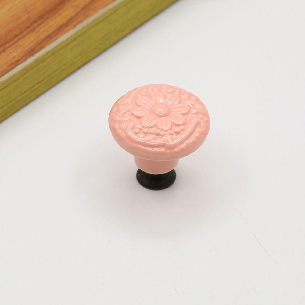 Flower Surface Ceramic Knob Single Hole Cabinet Knob Vintage Door Knob  Kitchen