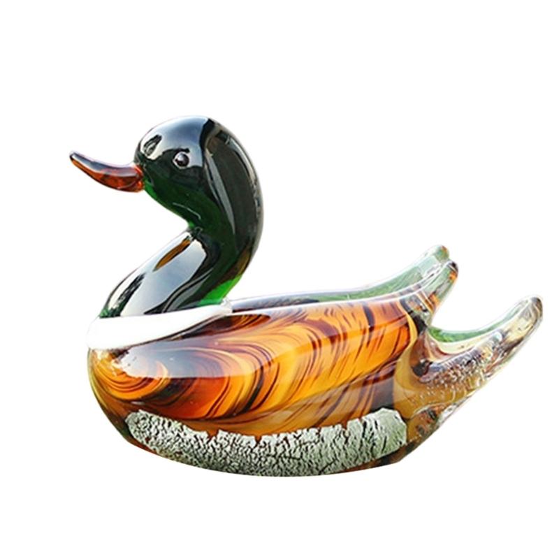 Collectible Art Glass Miniature Glass Duck Figure Animal Miniature Figurines Table Ornaments Handmade Duck Statue