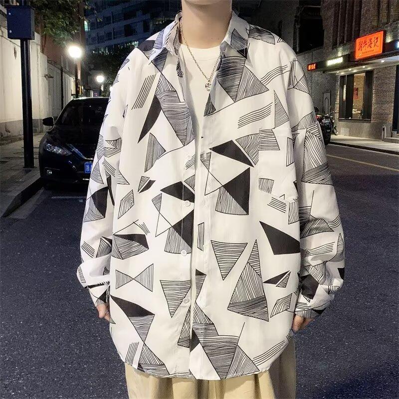

2024 Повседневная рубашка с длинным рукавом Ins Свободная рубашка Мужская летняя тенденция Универсальная повседневная куртка 3XL белый