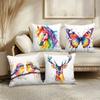 4Pcs Watercolor Rainbow Animal Throw Pillow Covers, Vibrant Butterfly Horse Deer Bird Print Cushion Cases, Artistic Home Decor