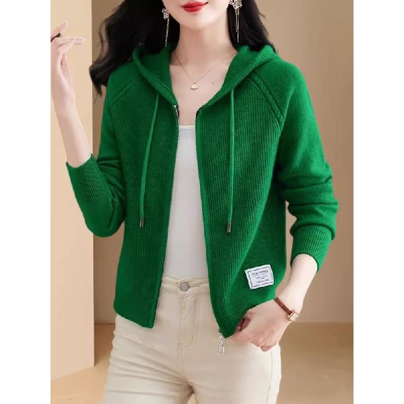 2026 New Knitted Women's Spring and Autumn Hooded Sweatshirt, Fashionable and Unique Sweater Cardigan, Mother's Coat