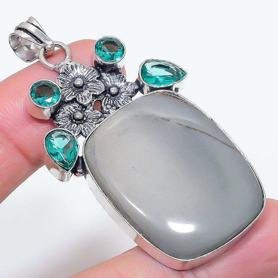 

Натуральный пейзажный яшма, турмалин, кулон из стерлингового серебра 925 пробы 2,56 W4z33