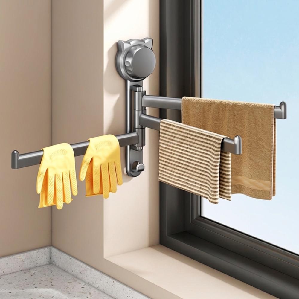 Suction Cup Rotating Towel Rack 180° Rotatable Multi-Rod Towel Hanging Holder Rustproof Wall Mount Swivel Toilet Towel Rod