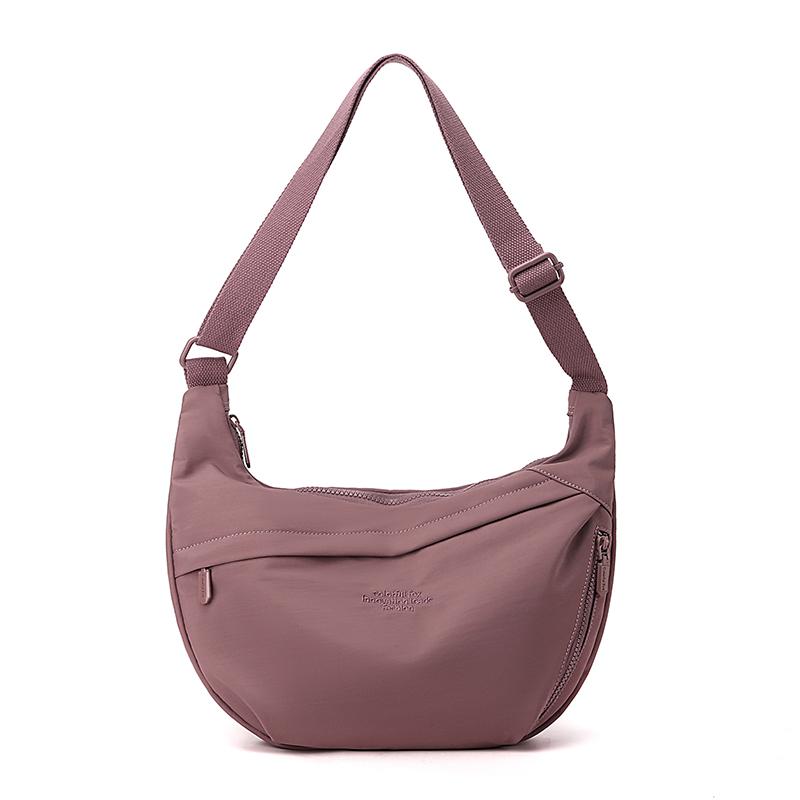 Solid Color Nylon Minimalist Crossbody Bag with Zipper Pockets and Adjustable Strap for Women
