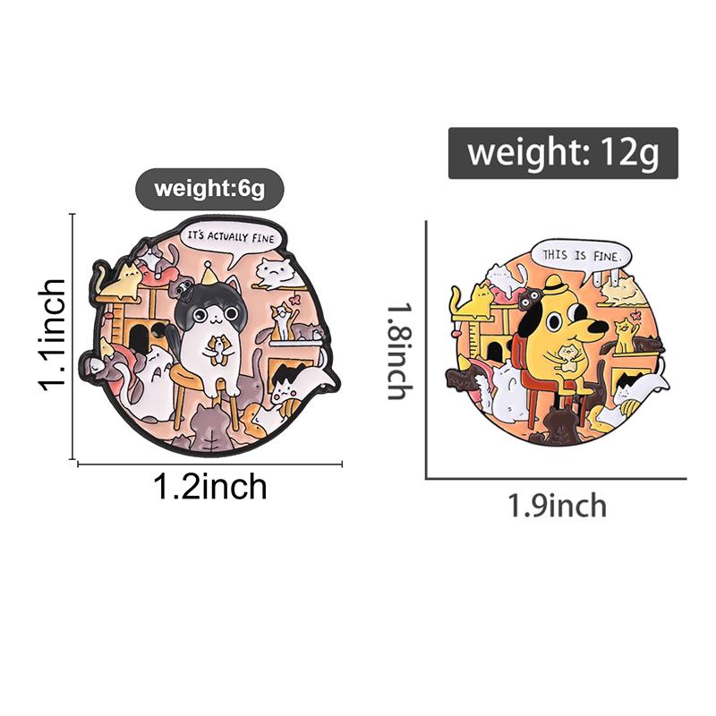 Xiaomi It's Actually Fine Enamel Pins THIS IS FINE Humor Chaos Cat And Dog Animal Brooch Backpack Lapel Hat Badge Fashion Jewelry Gifts