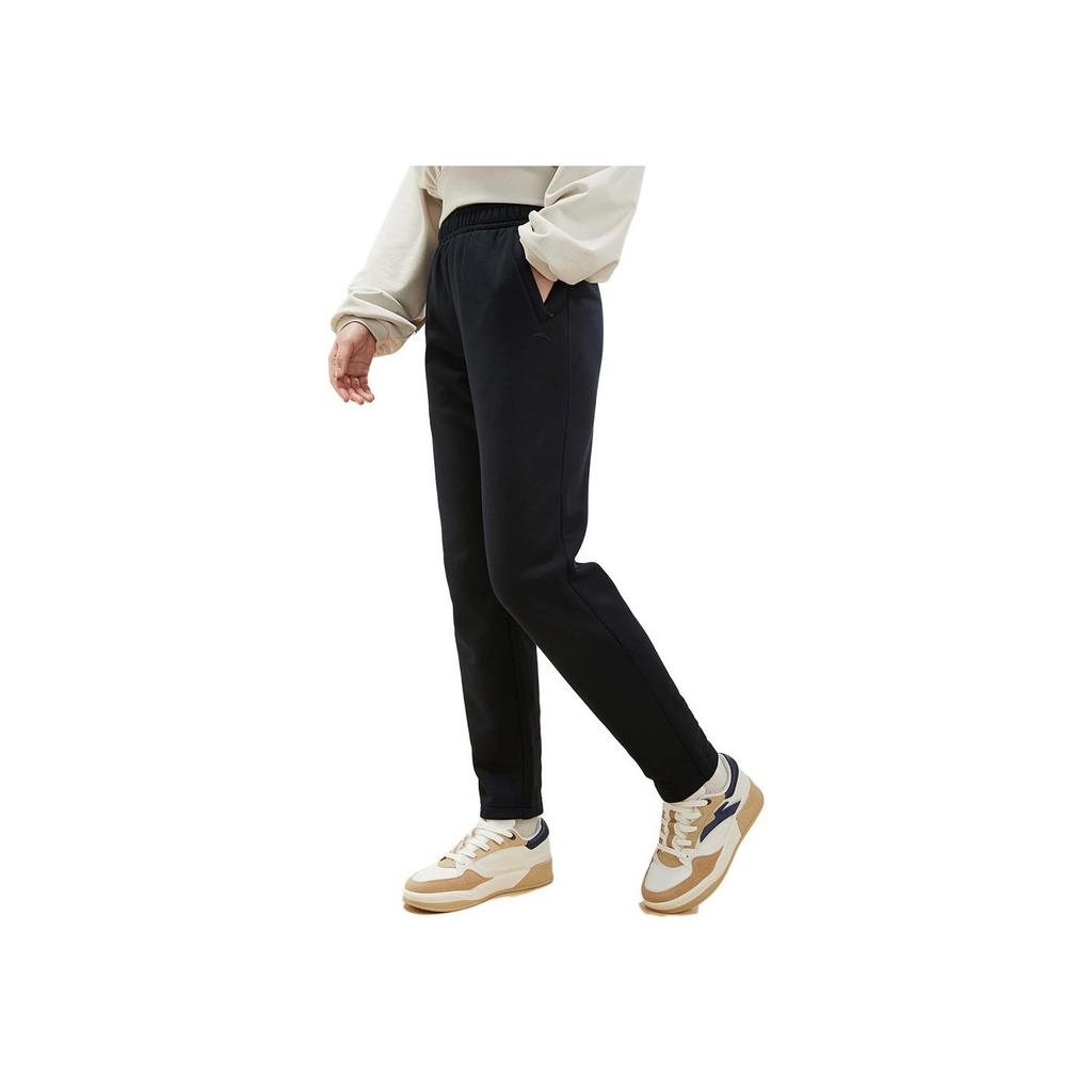 Anta Solid Color Mid Waist Cuffed Fleece Casual Pants Women Pants Black 962357304-1