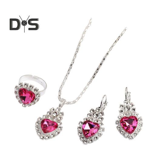 

Комплект украшений в форме сердца для женщин, блестящие ожерелье в форме сердца со стразами, серьги, кольца, свадебные украшения, аксессуары