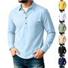 Men's Linen Long Sleeve Shirt with Collar and Chest Pocket Casual Button Down