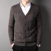 Fengxun Men's 100% Wool V-Neck Cardigan Sweater