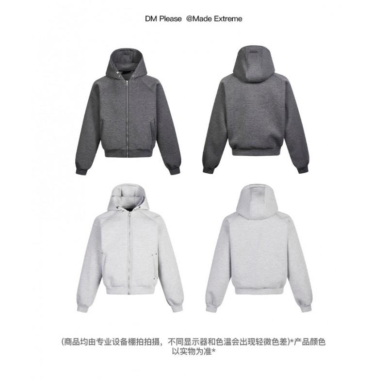 Unisex Oversized Box Fit Hooded Zip-Up Sweatshirt Solid Color Casual Pullover