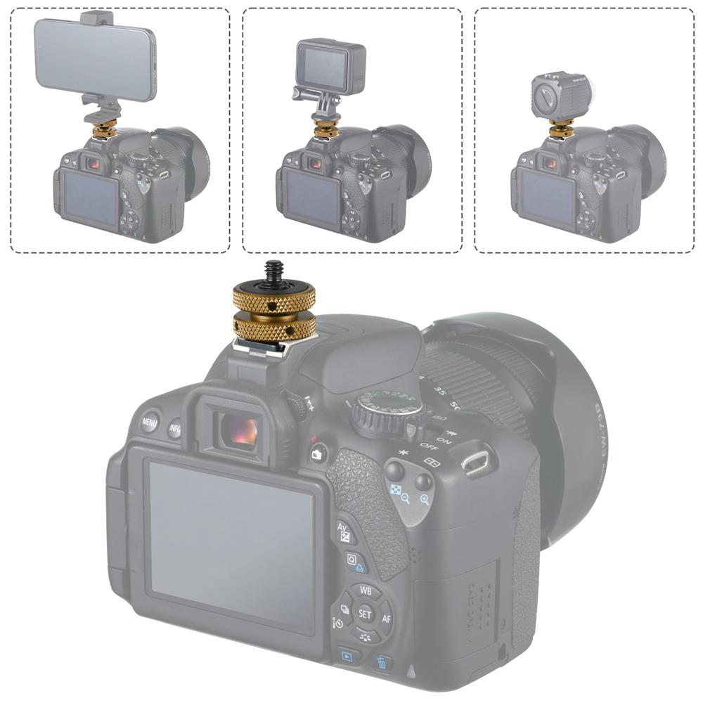 Camera Hot Shoe Mount Adapter to 1/4"-20 Flash 3/8 Cold Shoe for DSLR Mirrorless Camera Cage Rig Smartphone Extension Accessory