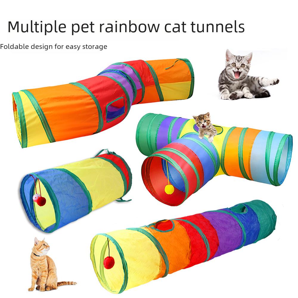 Rainbow Cat Tunnel Toy – Interactive Pet Play Tube
