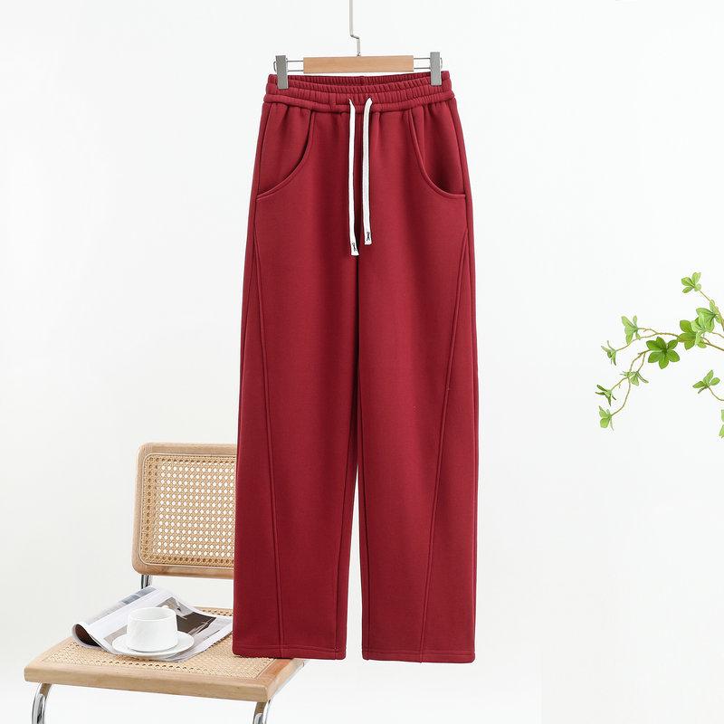 Women's Wide-Leg High Waist Winter Drape Sports Pants with Plush Velvet
