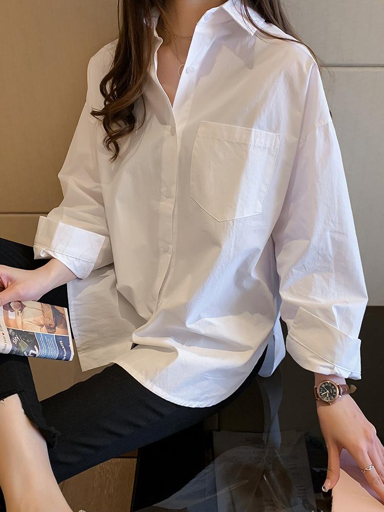 1116 new women's clothing simple temperament large size solid color shirt women's loose and thin Han Fan shirt backing top
