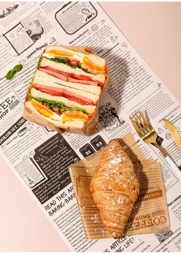 Silicone Oil-Proof Baking Paper with English Retro Print for French Fries, Sandwiches, Burgers, Bread, and Pizza