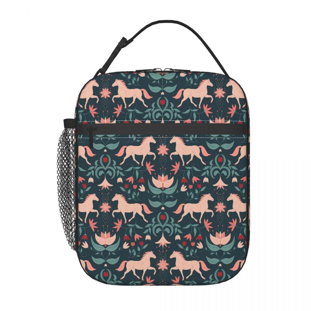 Frische Blume Wildpferd Isolierte Lunchtasche für Damen Büro Kühltasche Thermische Lebensmittelbox Tragetasche Auslaufsicherer Lunchbox-Behälter