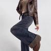 Design Sense Women's Leopard Print Patchwork Wide-Leg High Waist Jeans - Retro Loose Fit for Autumn & Winter
