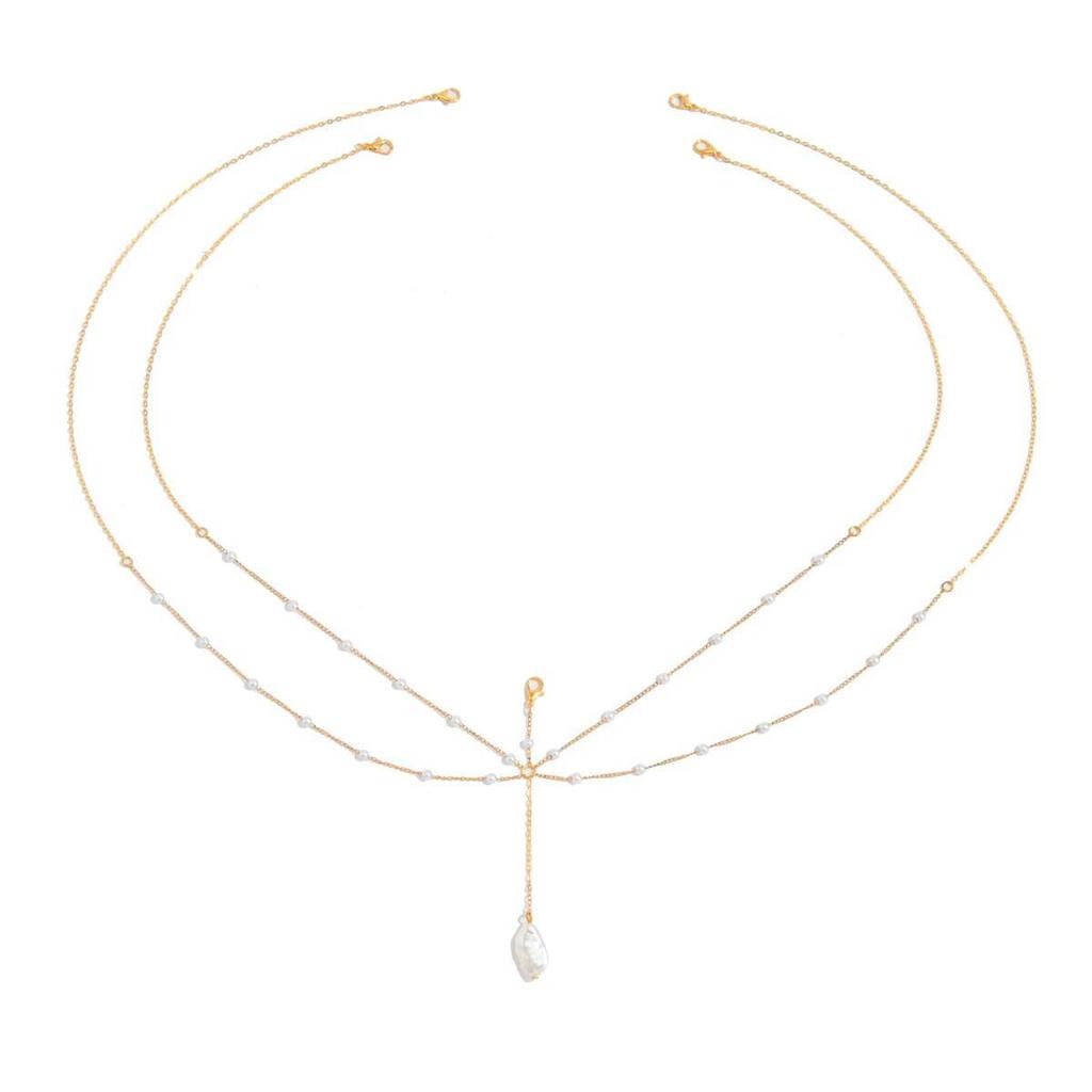 SHIXIN Aesthetic Multilayer Imitation Pearl Chest Chain Belly Waist Chain For Women Boho Summer Beach Sexy Bikini Body Jewelry