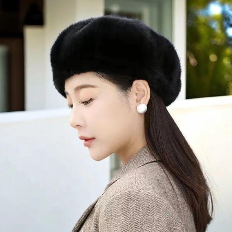 Mink Warm Solid Color Fashion Beret Autumn and Winter Ladies Hat
