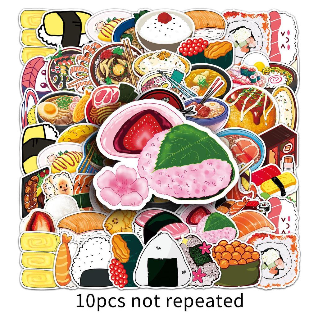 50 Japanese Food Graffiti Stickers - Waterproof DIY Cartoon Stickers for Water Bottles and Suitcases
