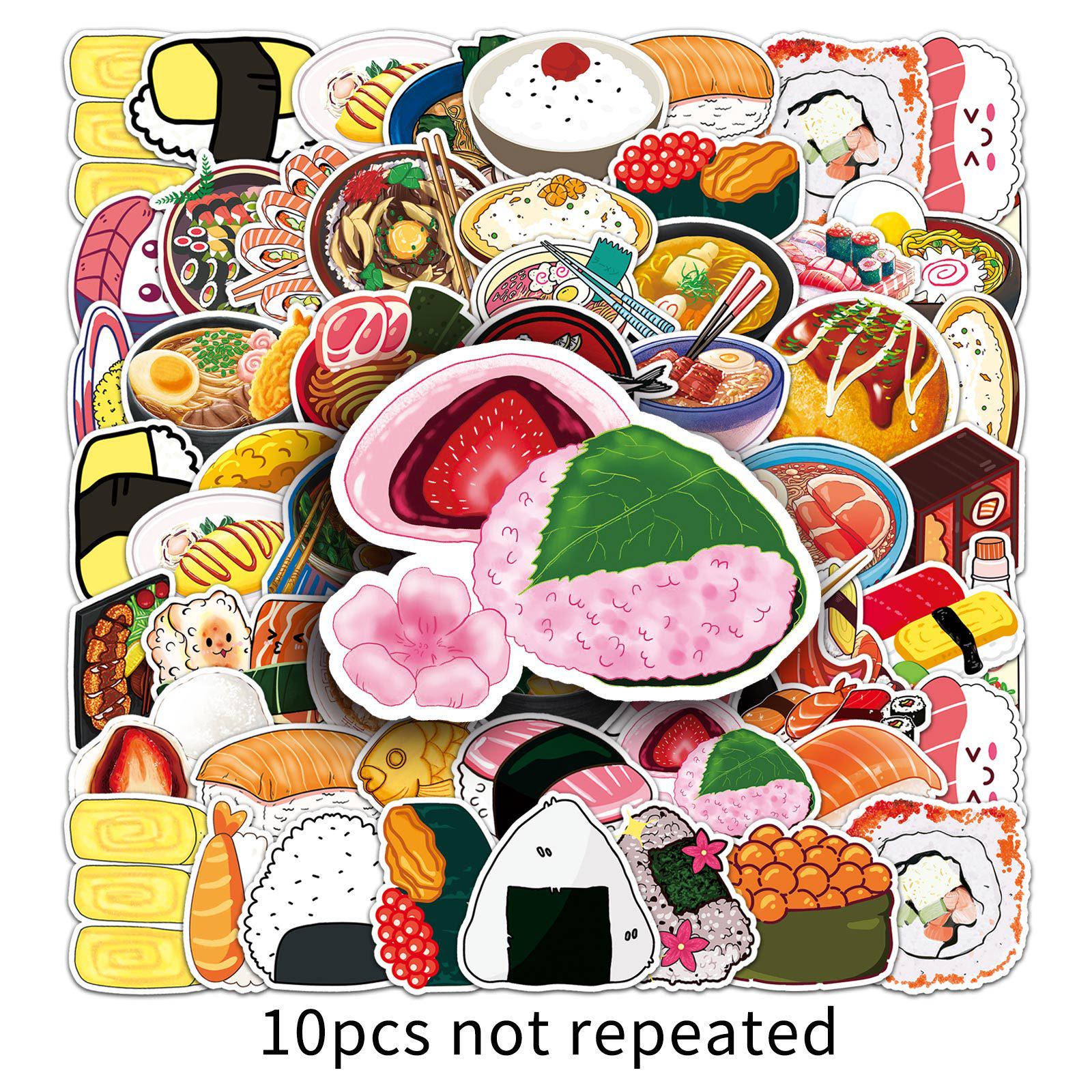 50 Japanese Food Graffiti Stickers - Waterproof DIY Cartoon Stickers for Water Bottles and Suitcases