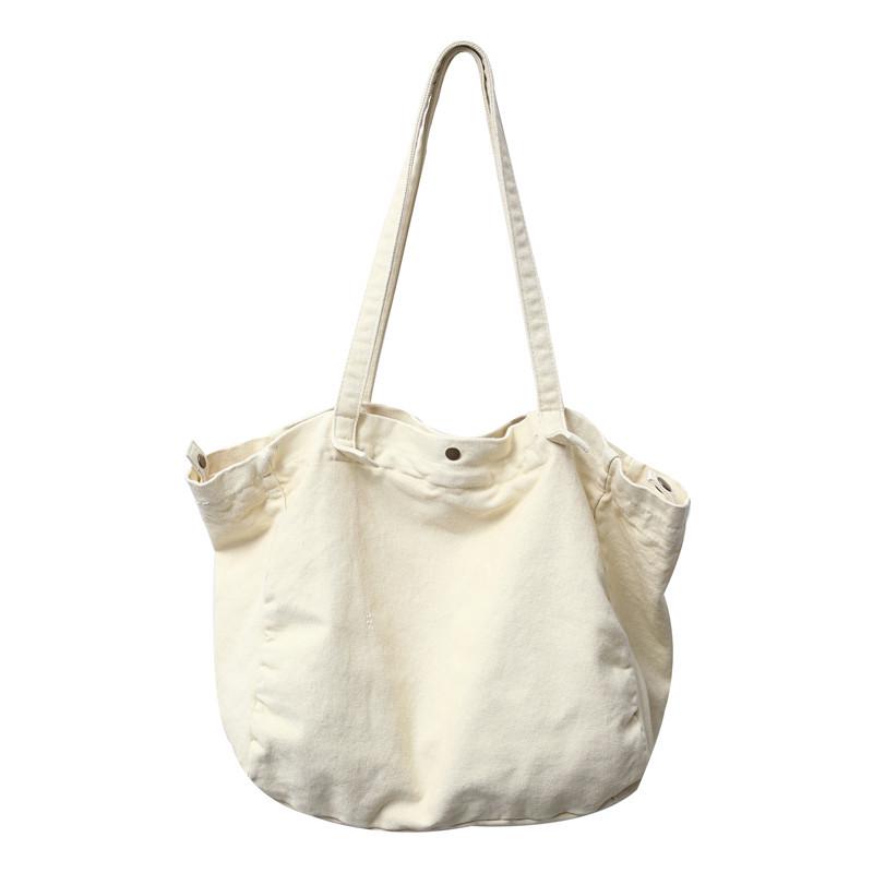 Japanese Minimalist Canvas Shoulder Bag: Large Capacity, Solid Color, Versatile for Shopping or School
