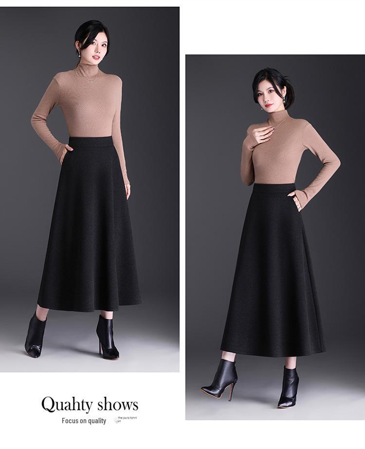 Trendy Women's Winter Woolen A-Line Half-Skirt: Mid-Length Flare Design