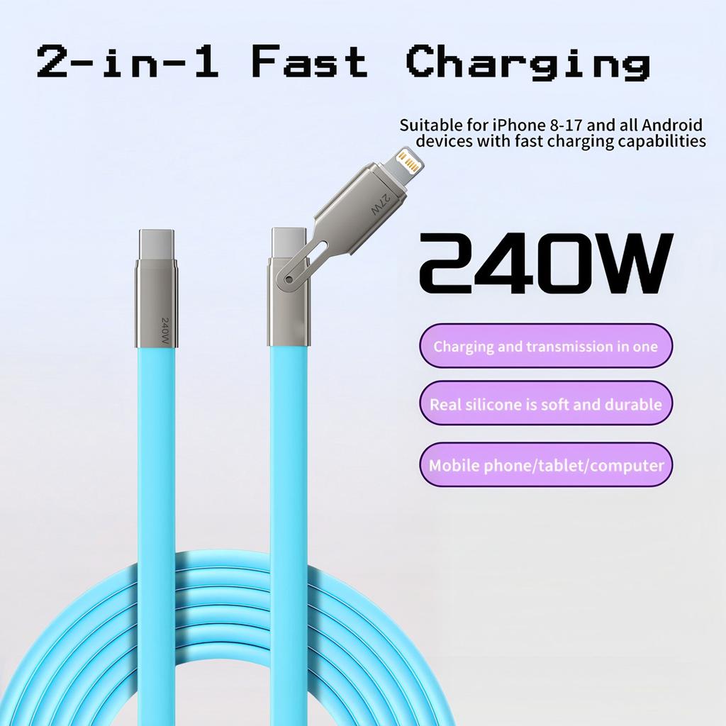 240W PD 4-in-1 Multi Charging Cable USB C Fast Data Sync Wire Compatible With All Smart Phones