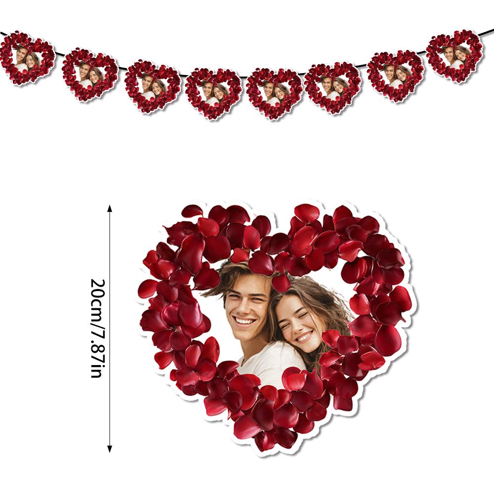 

Персонализированный баннер в форме сердца с красной розой и фотографией, баннер к 1-й годовщине, романтическое украшение для подарка, принадлежности для Дня святого Валентина 8pcs