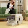 Covered Stainless Steel Cat Litter Box with Exit Step and Stainless Steel Scoop Light Grey