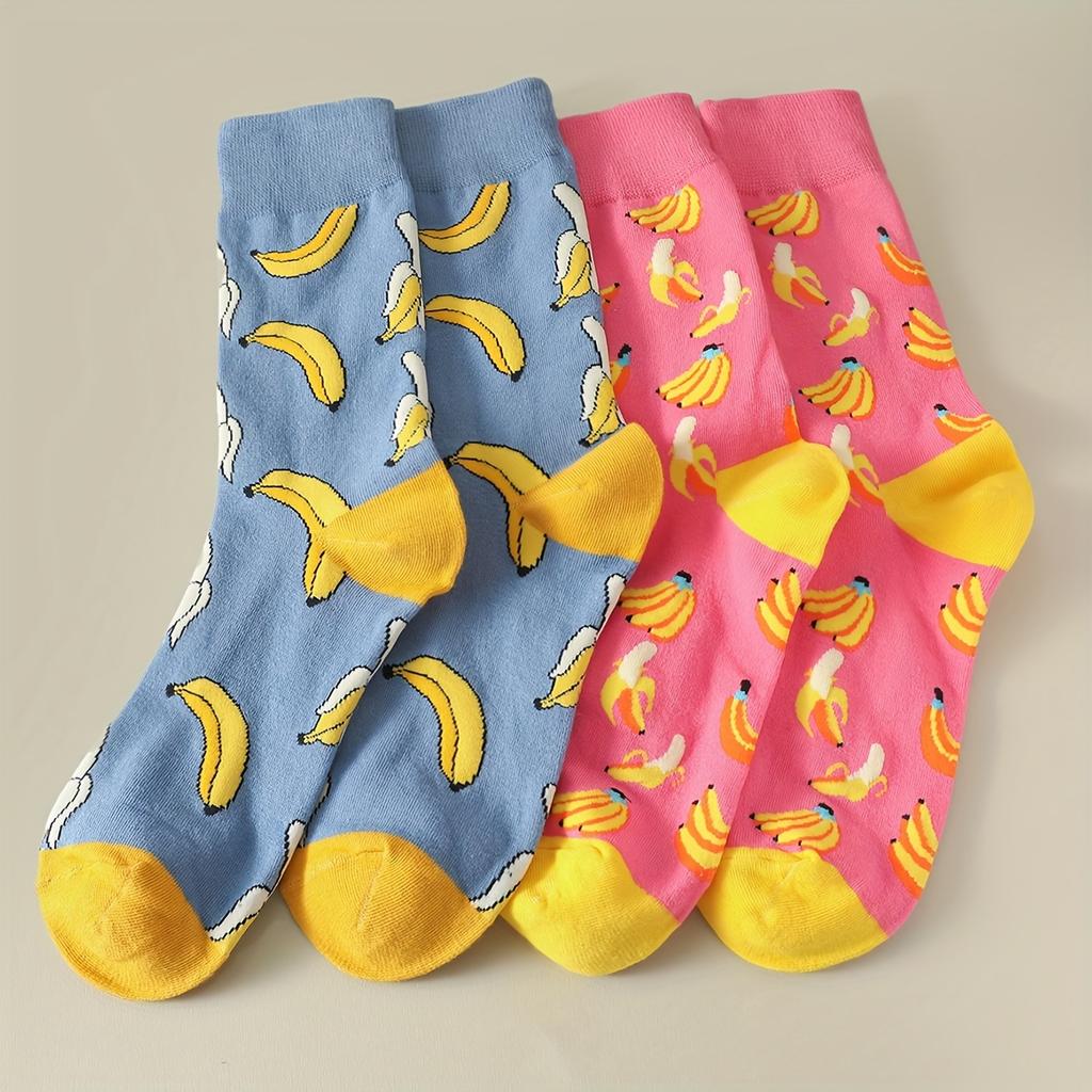 2 Paar/Packung Damen Herren Socken Bananenfruchtmuster Cartoon Lustige Crew Baumwollsocken Paar,Damen Herren Strümpfe & Strumpfwaren