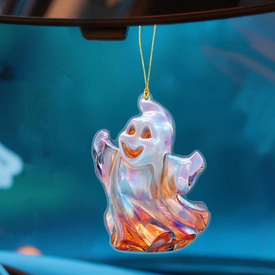 Funny Ghost Pendant 2D Acrylic Car Hanging Decor Ghost Design Backpack Charm Halloween Festive Party Decoration