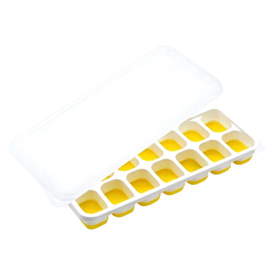 Ice Cube Tray with Well-Sealed Lid 14-Cavity Stackable Silicone Ice Mold Easy Release
