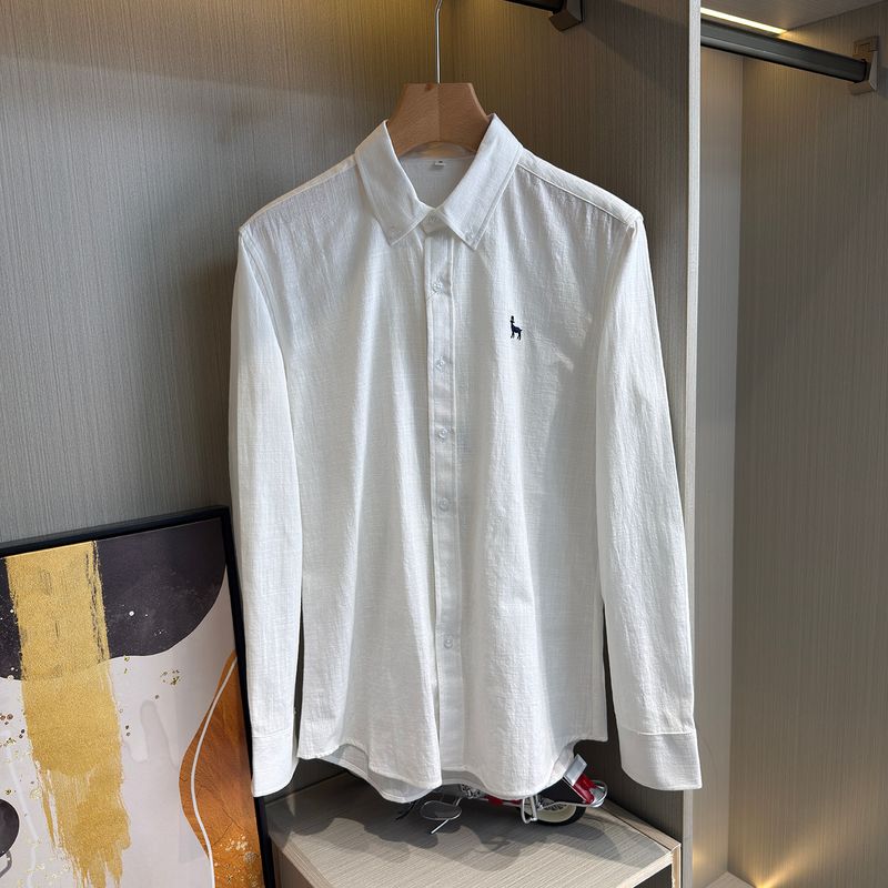 Country Goods: Men's Long-Sleeve Shirt with Small Horse Embroidery, Business Casual Versatile Turn-Down Collar Pure Cotton Spring and Autumn Shirt