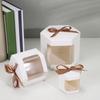 12pcs Brown White Kraft Paper Candy Box Ribbon Transparent Window Gift Packaging Party Favor