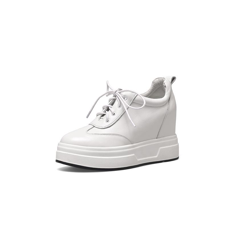 Thick-soled Wedge Heel Strap Leather Casual Shoes 2025 Spring New Muffin Sole Waterproof Table 10cm Height-increasing Single Shoes