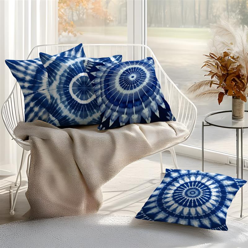 Indigo Mandala Tie Dyeing Cushions Pillowcase Printed Polyester 45X45Cm Throw Pillow Cover Decorative Sofa Cushion Pillowslip