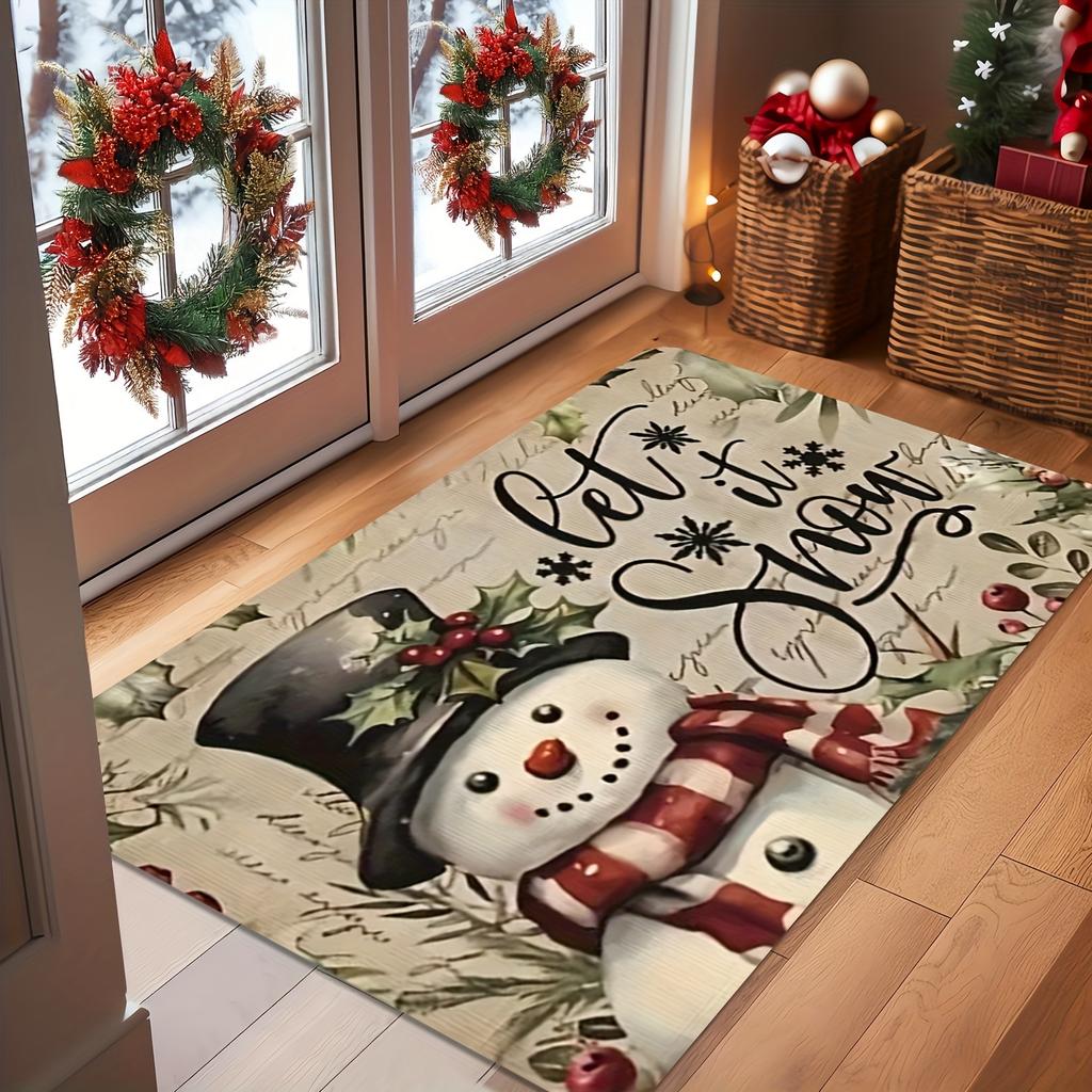 Christmas Carpet Doormat Carpet For Live Room Snowman Pattern Bedside Floor Mat Outdoor Carpet Welcome Mat