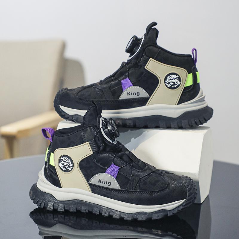 Fashion Green Children's Sports Shoes Knob Design High Top Sneakers Boys Girls Outdoor Non-slip Platform Sneakers Kids Trainers